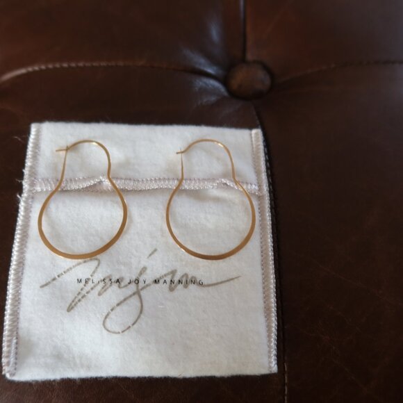 $695 Melissa Joy Manning 14K yellow gold 1 3/4" dangle hoop earrings MJM light! - Picture 4 of 15